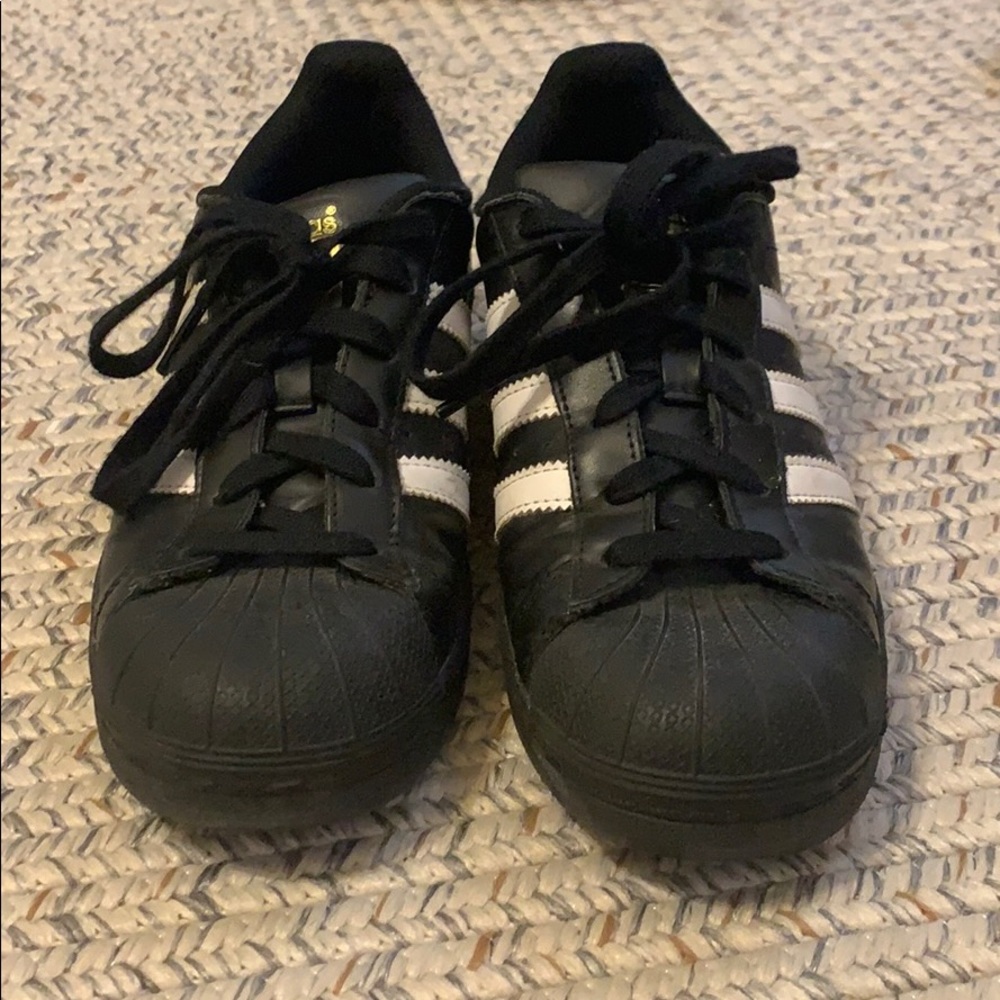Adidas Superstars Black w White&Gold Accents